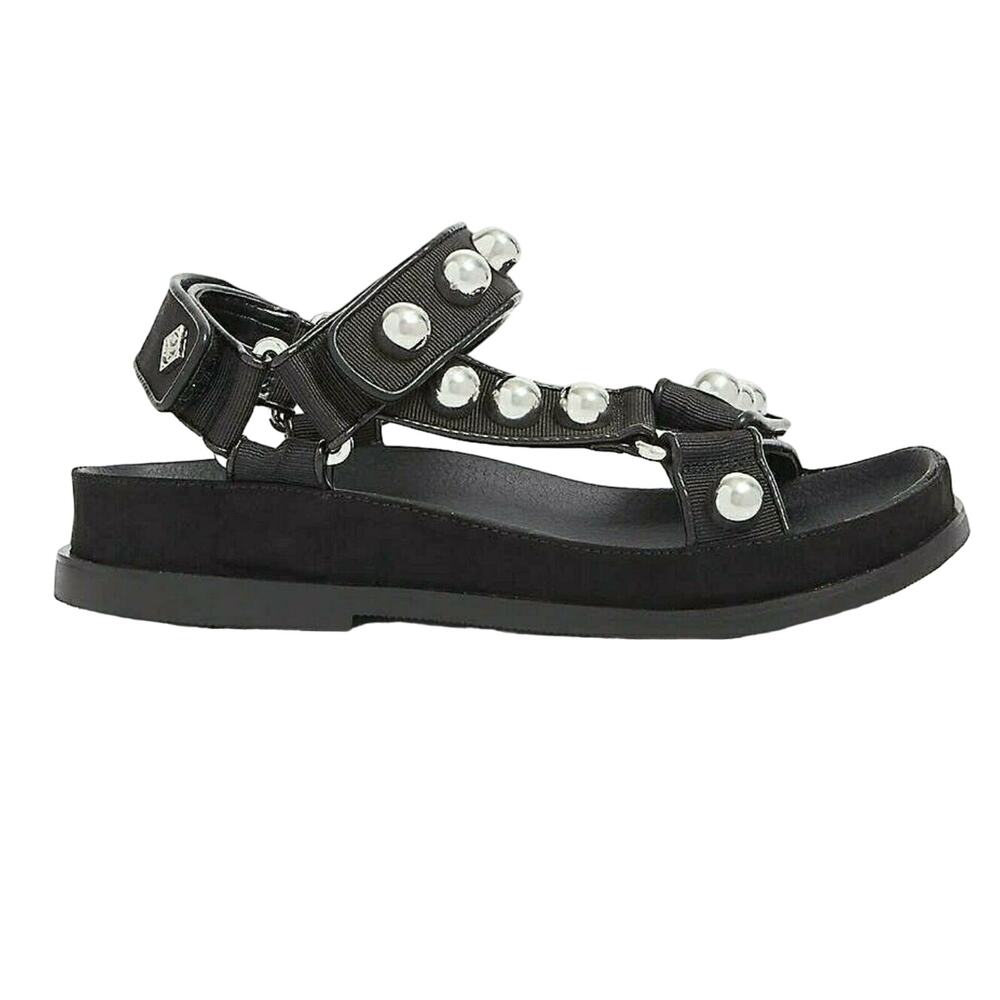 SANDRO Paris Lexy studded grosgrain woven black chunky sandals Size 36 5 5.5 NEW